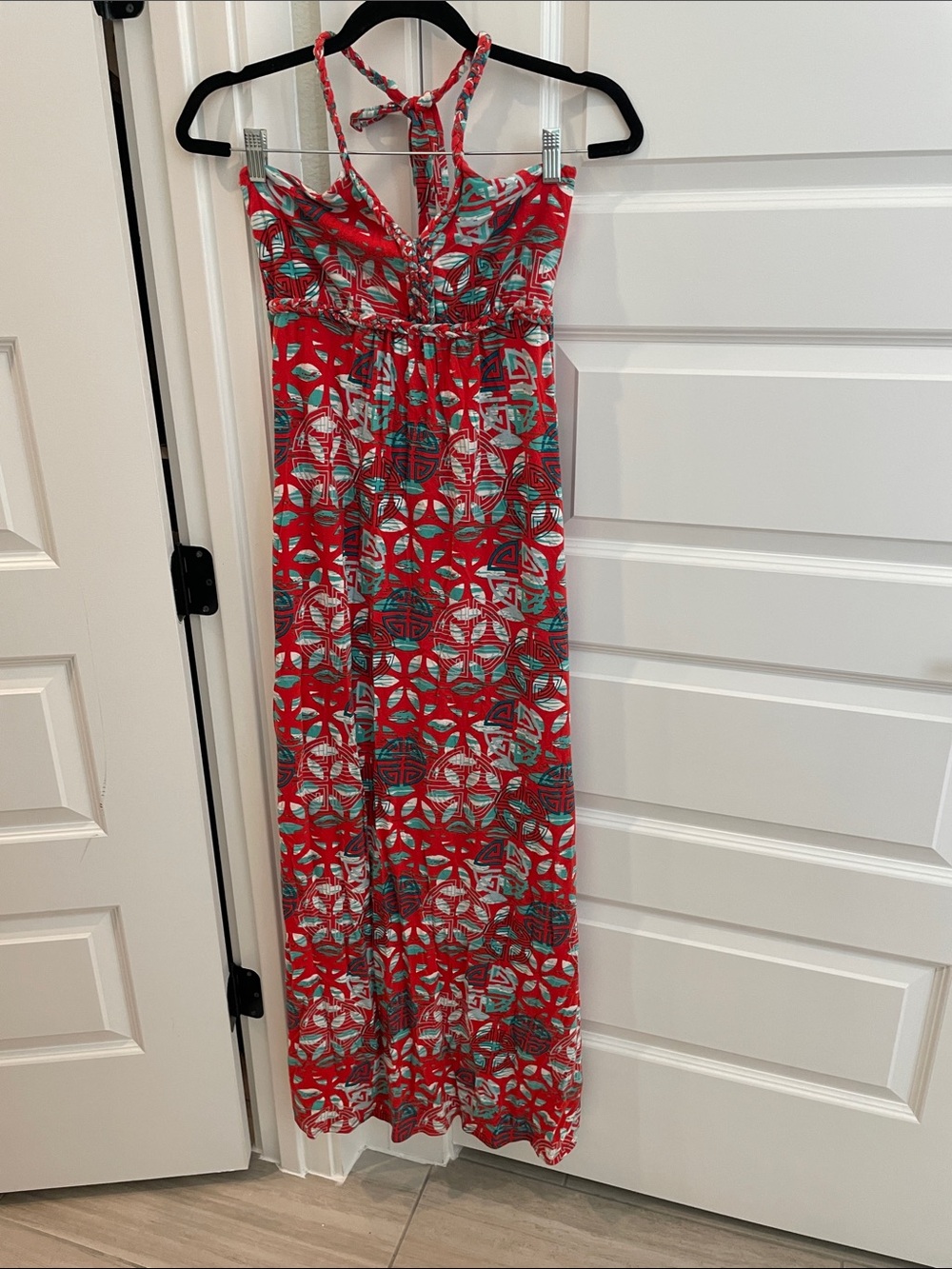 Red Geometric Print Maxi Dress